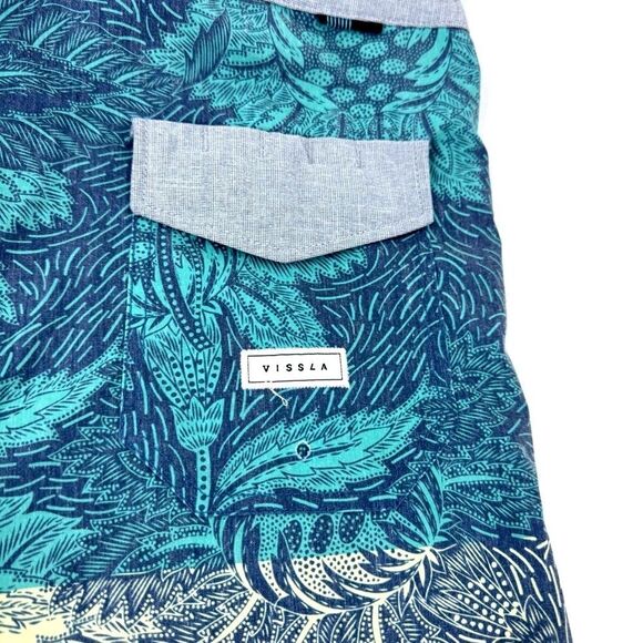 VISSLA Blue and Gray Board Shorts with Pineapple Print - Picture 4 of 10